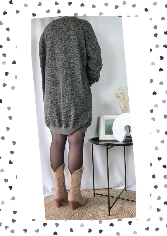Vestido suéter Leopardo – Caqui – Fabricación italiana – Nueva – photo 3